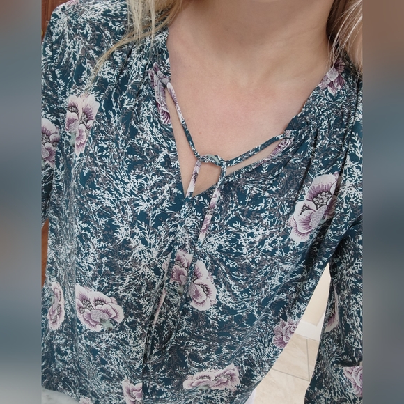 LOFT green floral long sleeve top - Picture 7 of 12